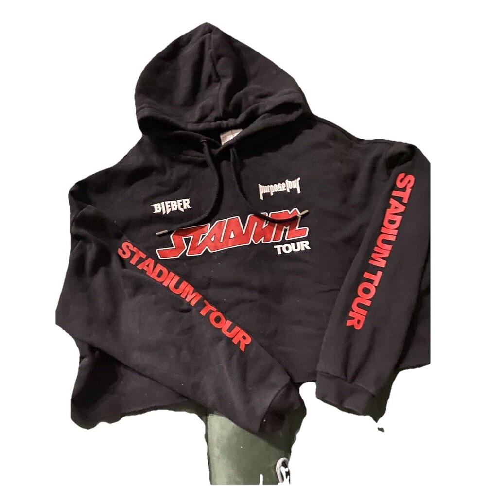 Justin Bieber Cropped Hoodie Womens XL Purpose Stadium Tour Concert Black